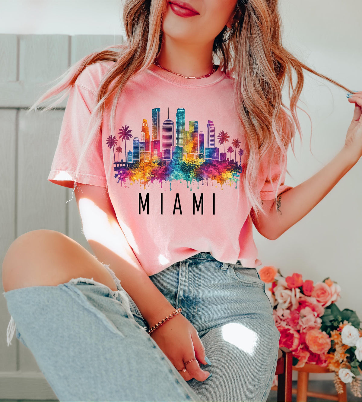 Miami Florida Shirt, Colorful Miami Skyline Sweatshirt, Miami Beach
