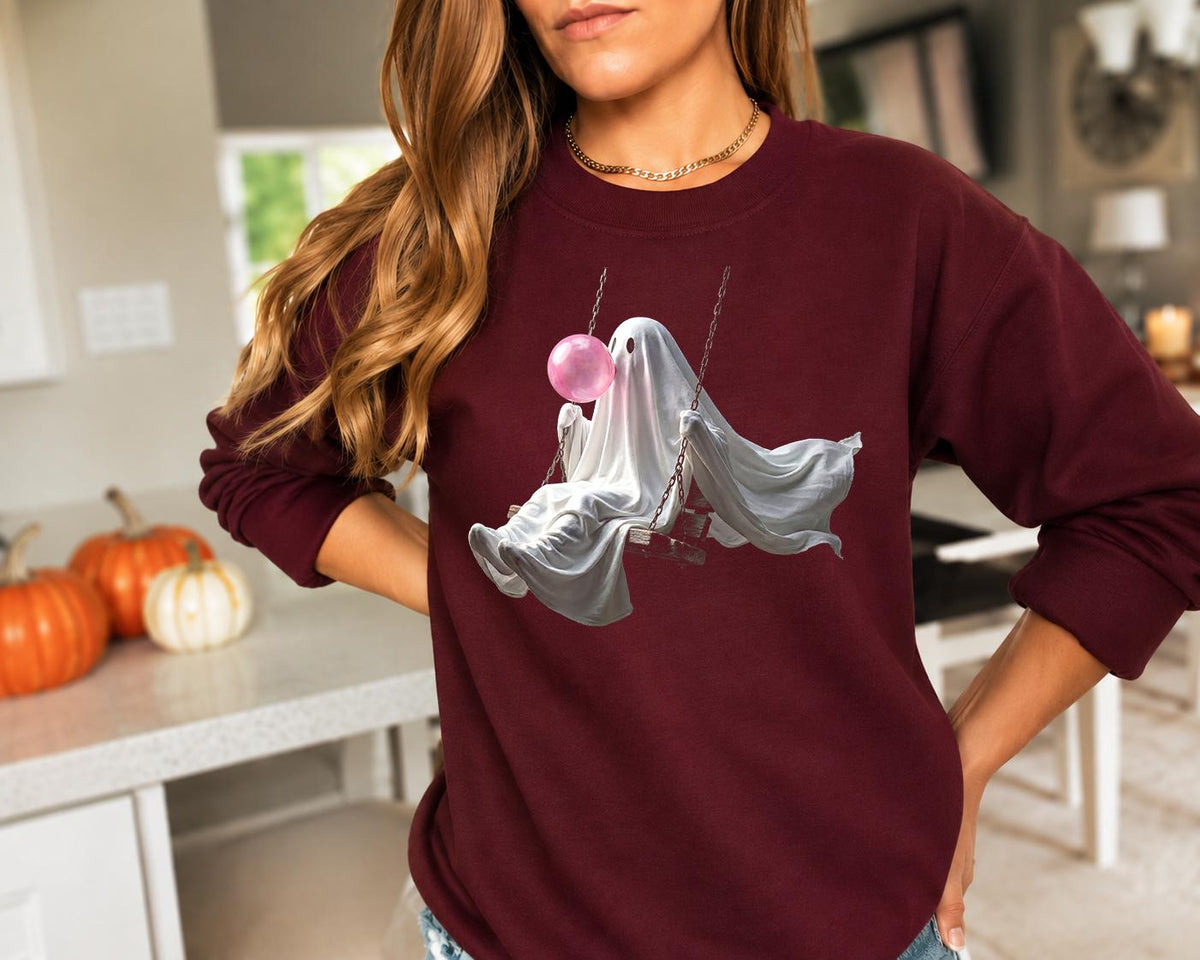 Ghost Swing Shirt, Pink Halloween Graphic Tee, Retro Spooky Season Apparel