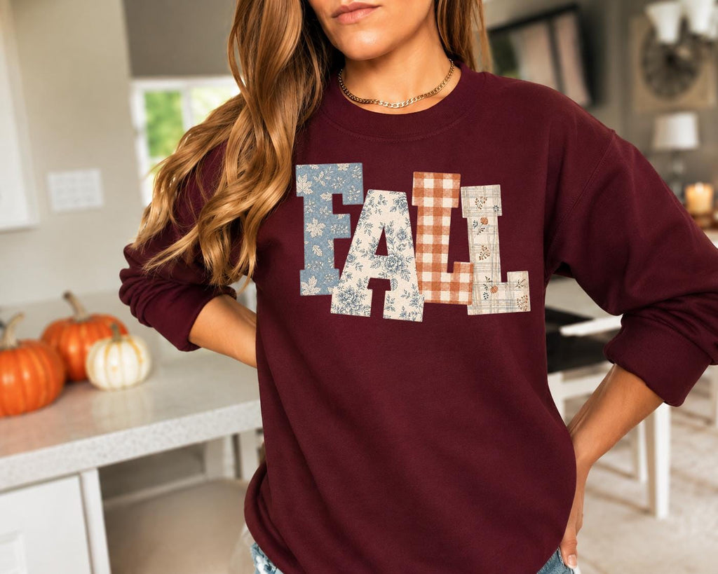 Patchwork Fall Shirt, Flannel Fall Letters Tee, Cozy Autumn Shirt