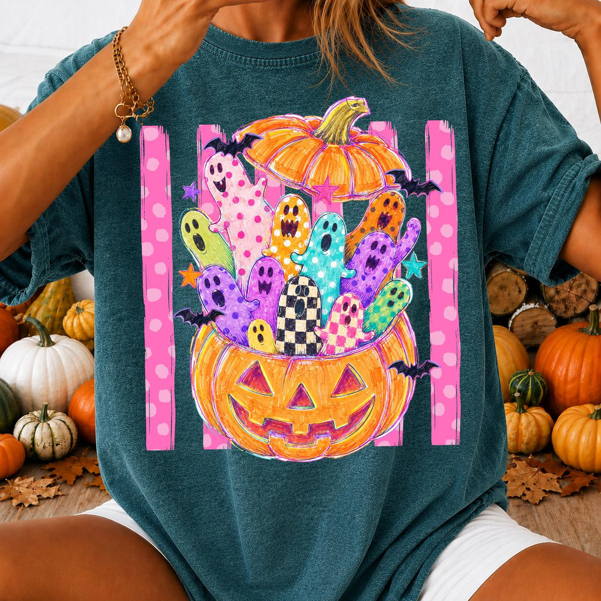 Spooky Ghost Retro Fall Halloween Shirt, Rainbow Ghost Shirt