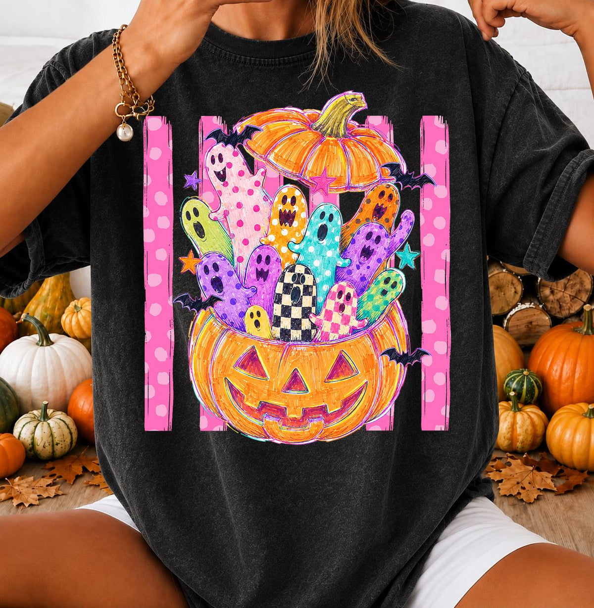 Spooky Ghost Retro Fall Halloween Shirt, Rainbow Ghost Shirt