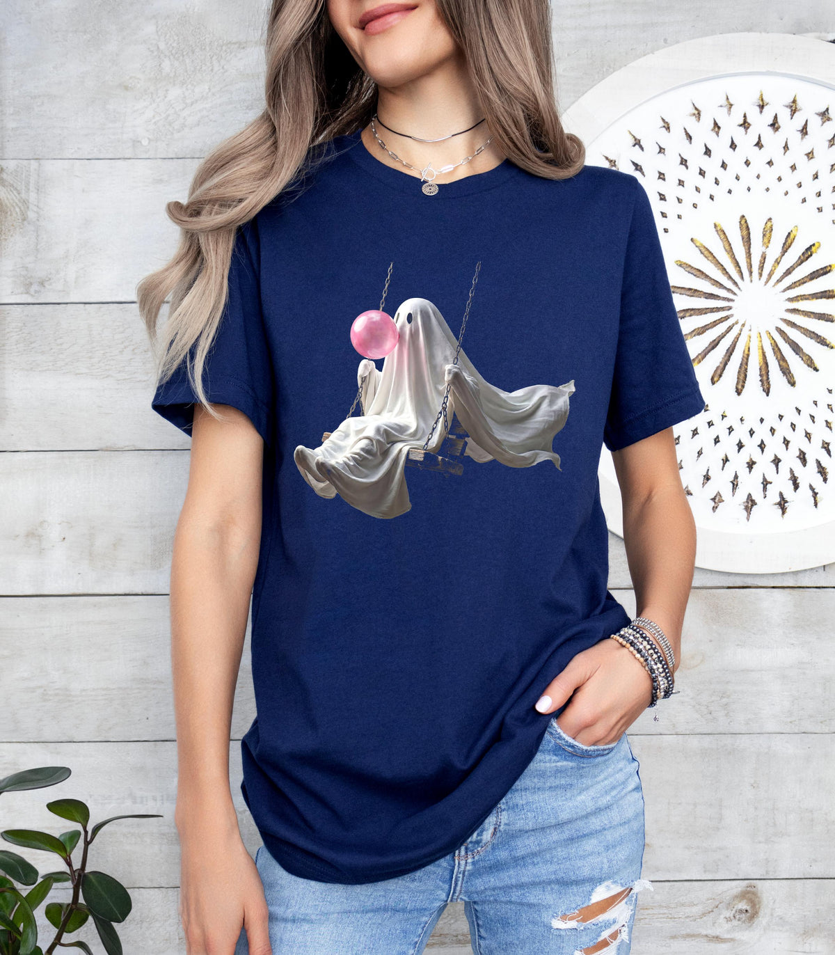Ghost Swing Shirt, Pink Halloween Graphic Tee, Retro Spooky Season Apparel