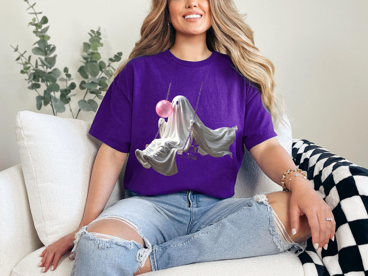 Ghost Swing Shirt, Pink Halloween Graphic Tee, Retro Spooky Season Apparel