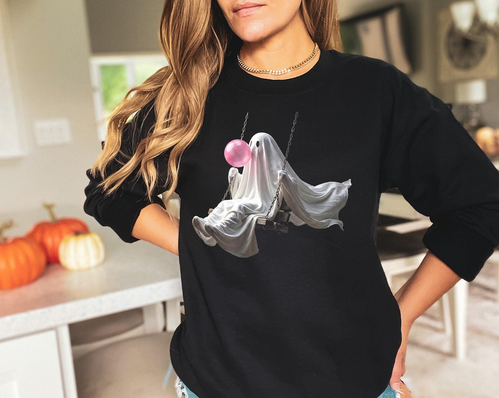 Ghost Swing Shirt, Pink Halloween Graphic Tee, Retro Spooky Season Apparel