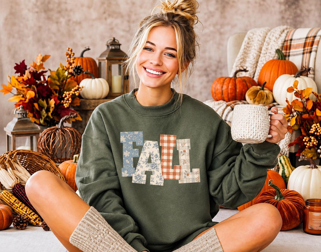 Patchwork Fall Shirt, Flannel Fall Letters Tee, Cozy Autumn Shirt