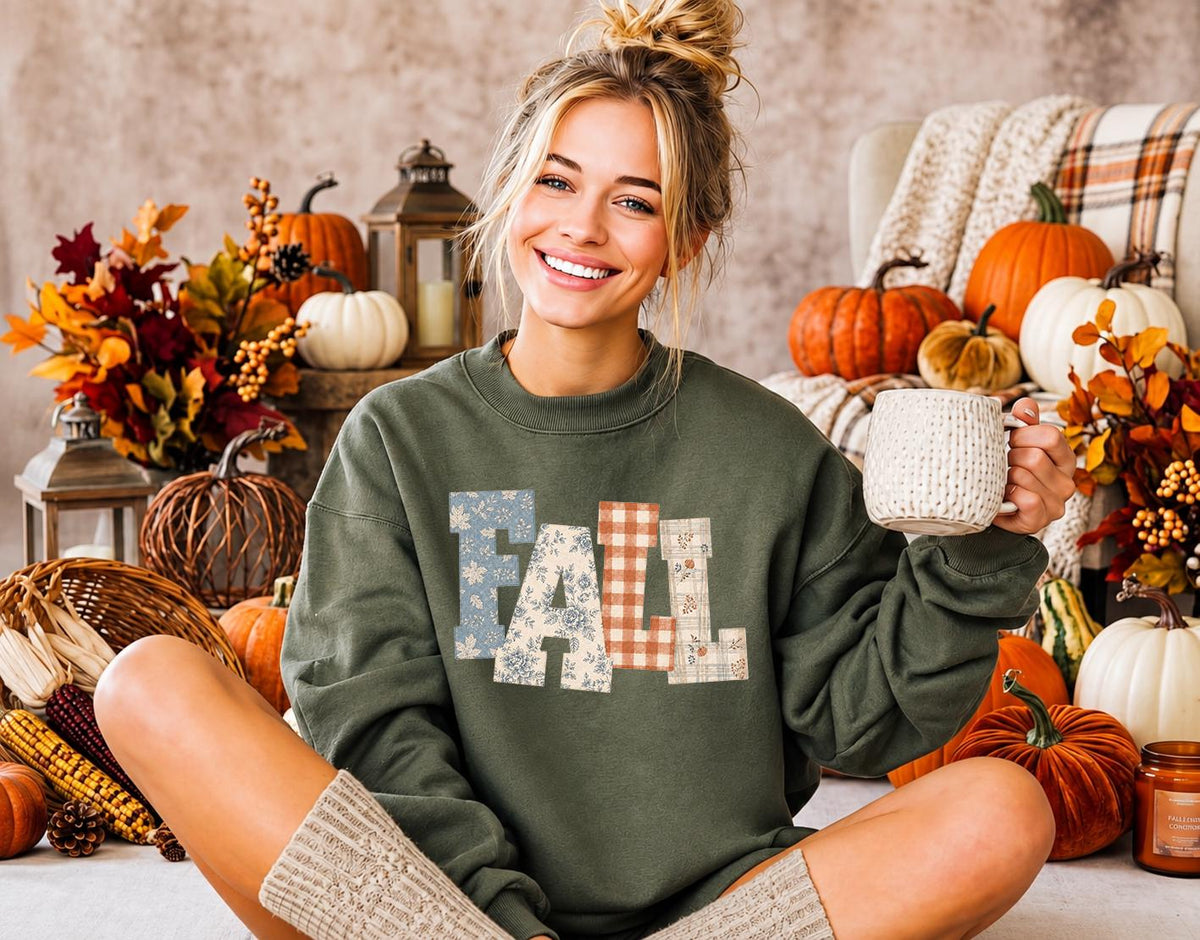 Patchwork Fall Shirt, Flannel Fall Letters Tee, Cozy Autumn Shirt