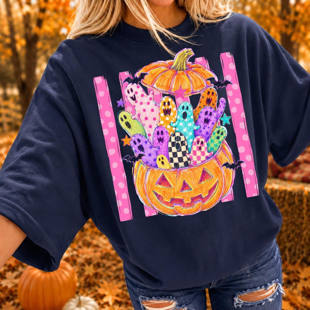 Spooky Ghost Retro Fall Halloween Shirt, Rainbow Ghost Shirt