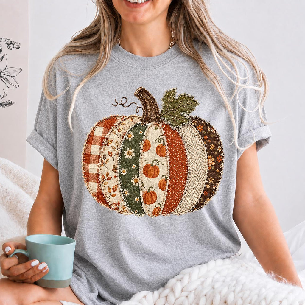 Patchwork Pumpkin, Preppy Pumpkin Shirt, Girls Halloween Shirt