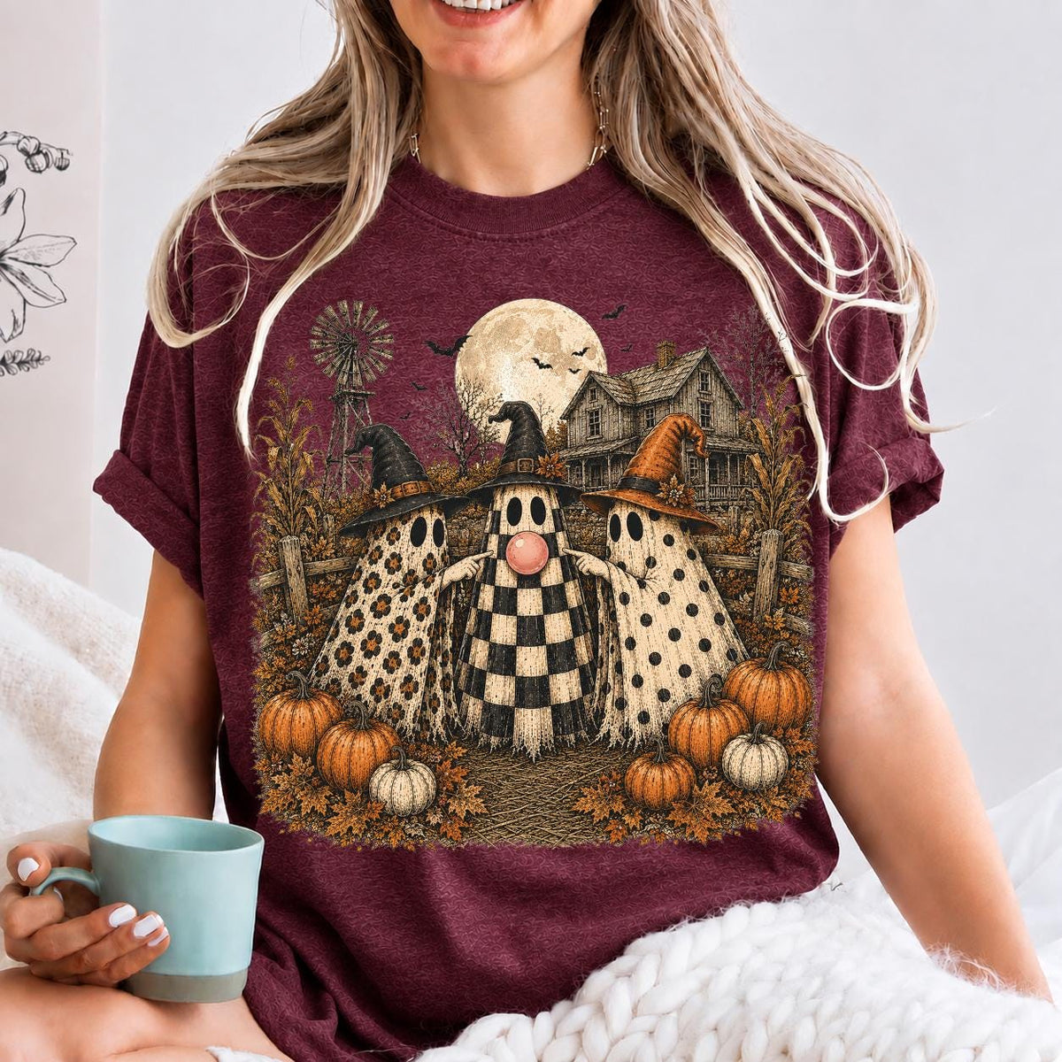 Halloween Ghost Bubble Gum, Funny Farmhouse Ghost shit, Trio Ghost shirt