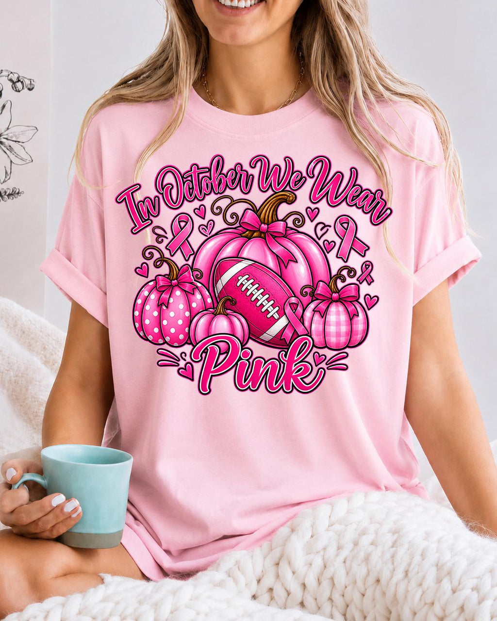 Retro Pumpkin Football Shirt, In October We Wear Pink Sweatshirt
