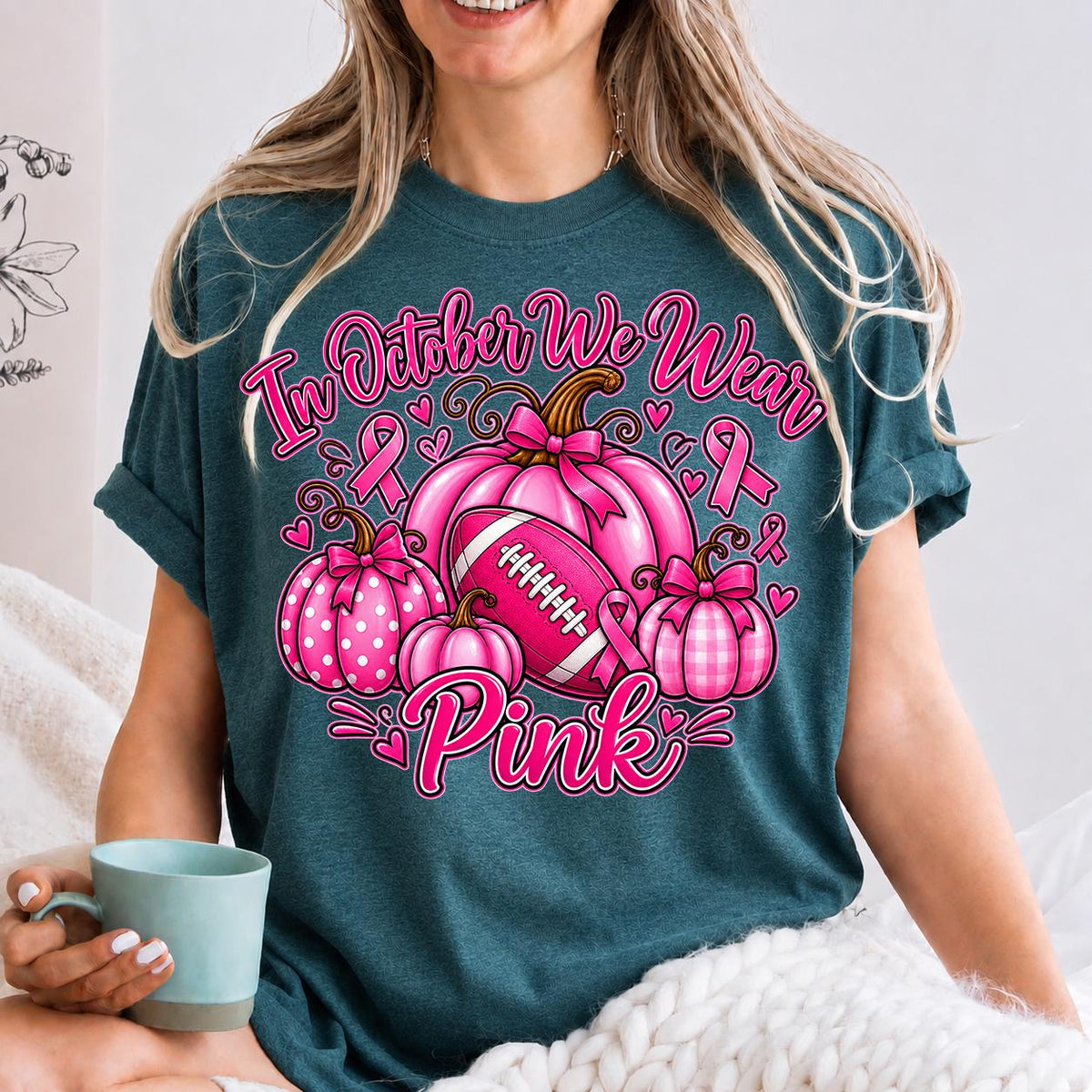 Retro Pumpkin Football Shirt, In October We Wear Pink Sweatshirt