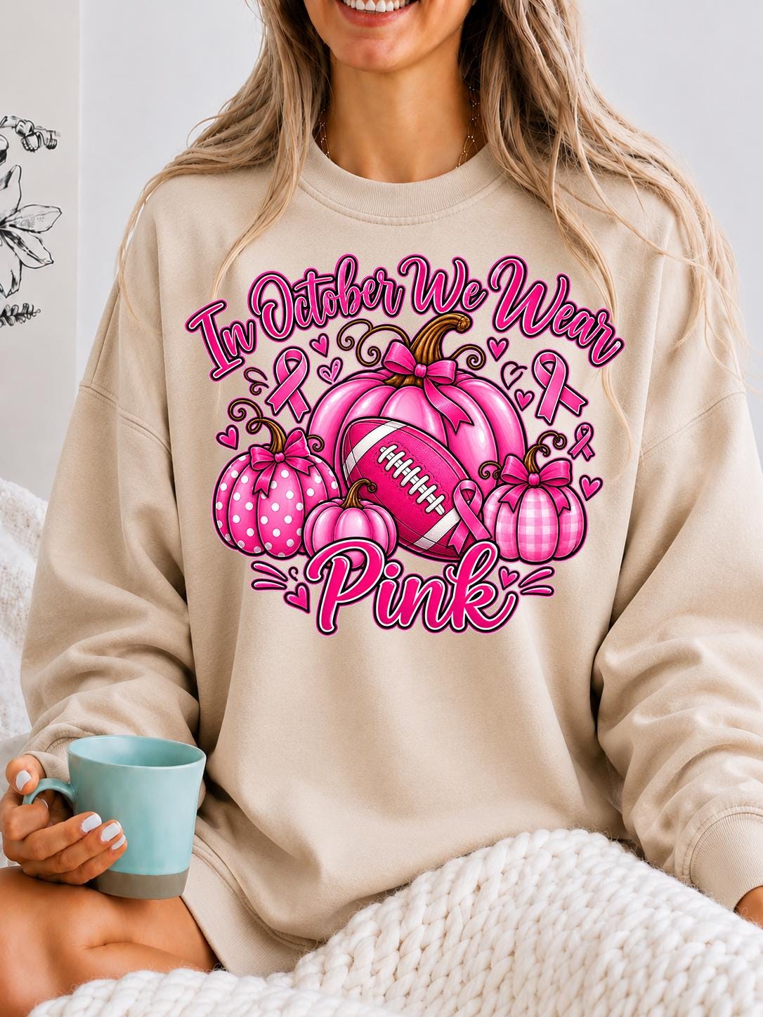 Retro Pumpkin Football Shirt, In October We Wear Pink Sweatshirt