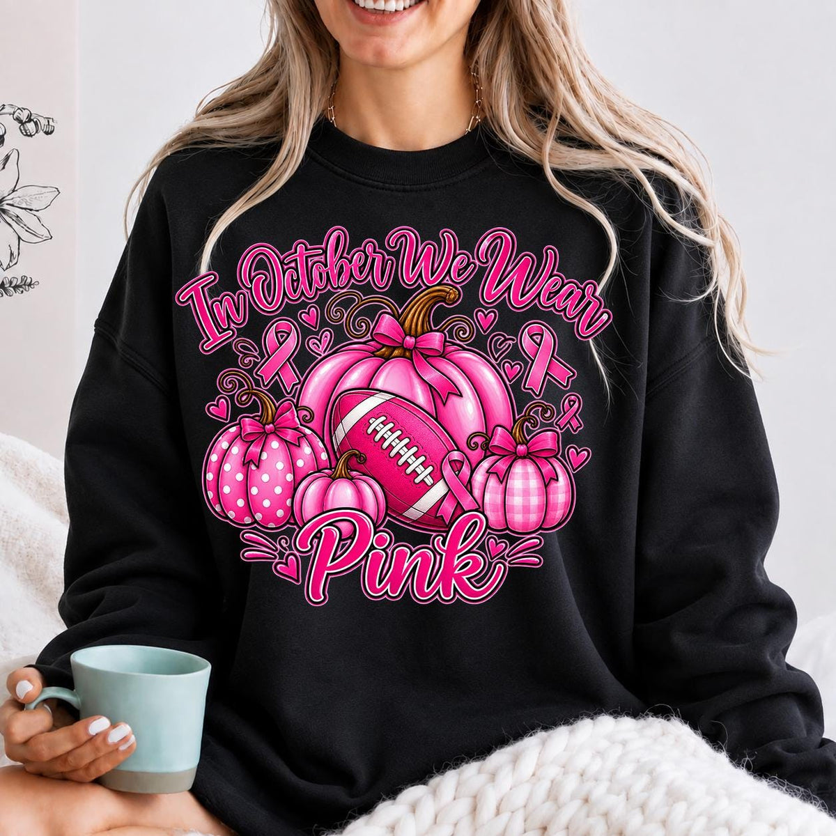 Retro Pumpkin Football Shirt, In October We Wear Pink Sweatshirt