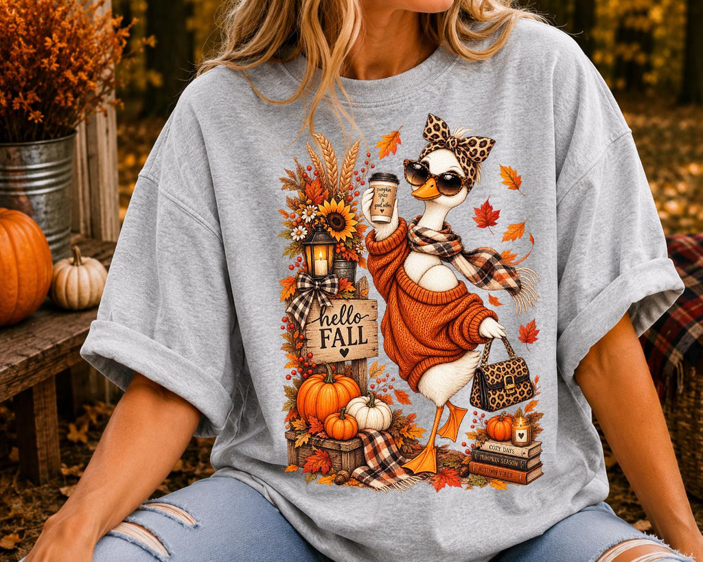 Hello Fall Goose Shirt, Glam Goose Bow, Cute Animal Autumn Shirt