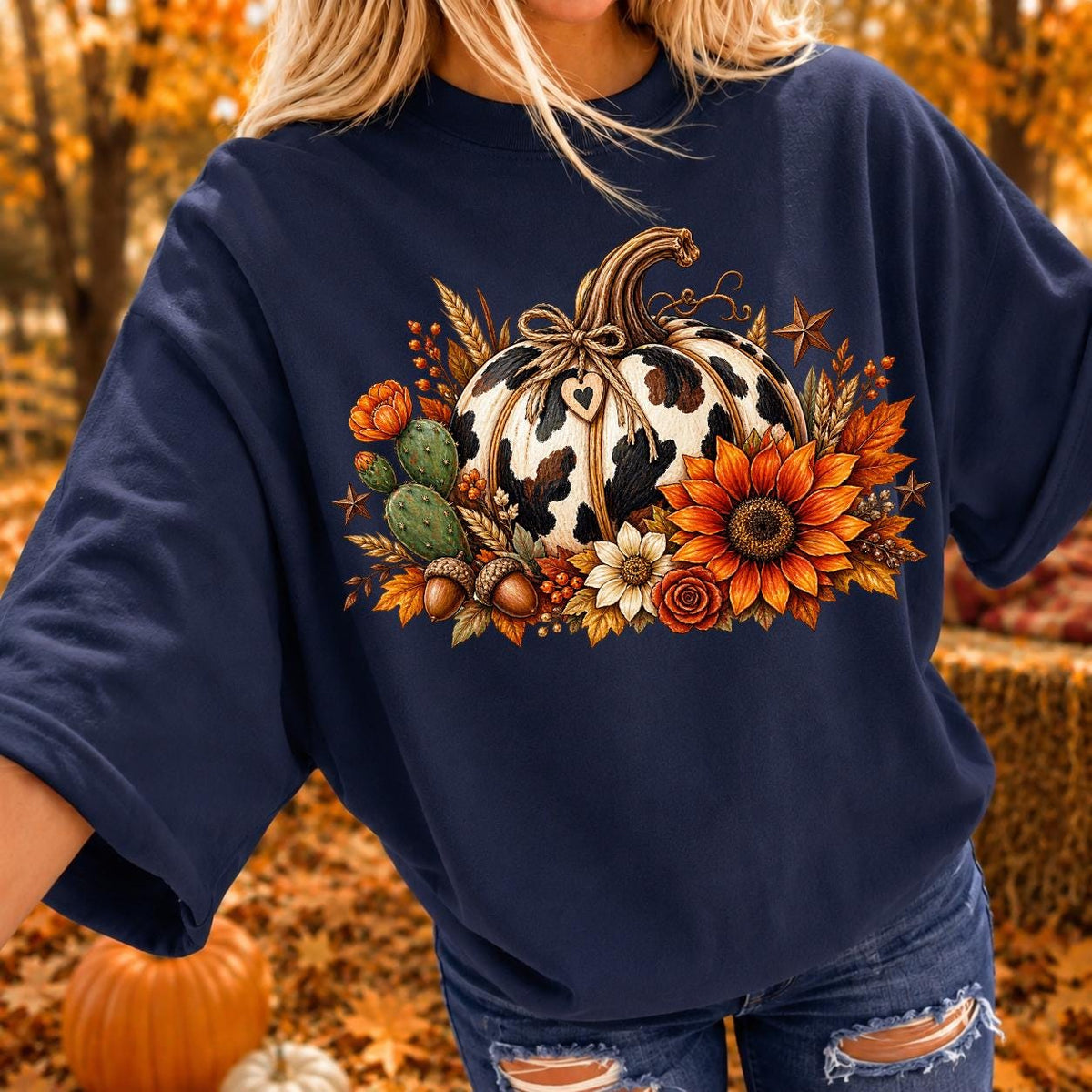 Cow Print Pumpkin, Floral Fall pumpkin, Western Autumn, Cowgirl fall Shirt
