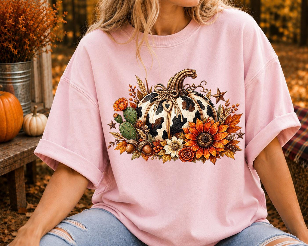 Cow Print Pumpkin, Floral Fall pumpkin, Western Autumn, Cowgirl fall Shirt