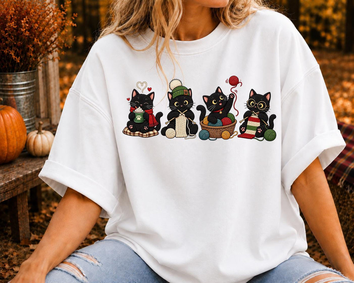 Black Cats Knitting Comfort Colors® Shirt, Yarn Lover Gift For Cat Mom