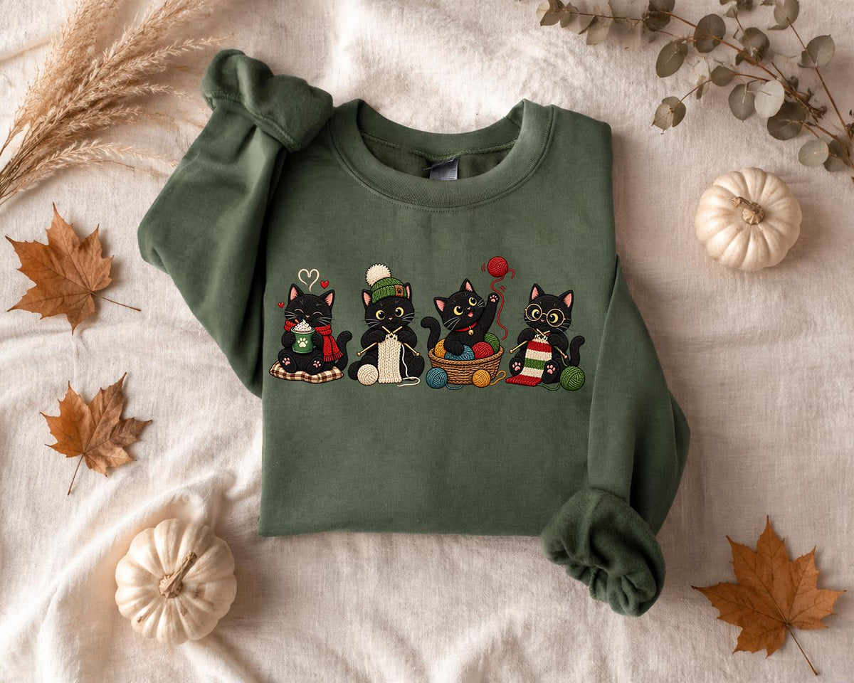 Black Cats Knitting Comfort Colors® Shirt, Yarn Lover Gift For Cat Mom