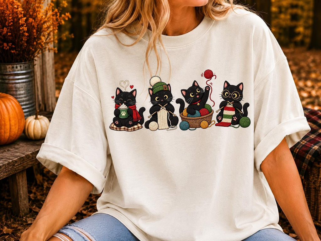 Black Cats Knitting Comfort Colors® Shirt, Yarn Lover Gift For Cat Mom