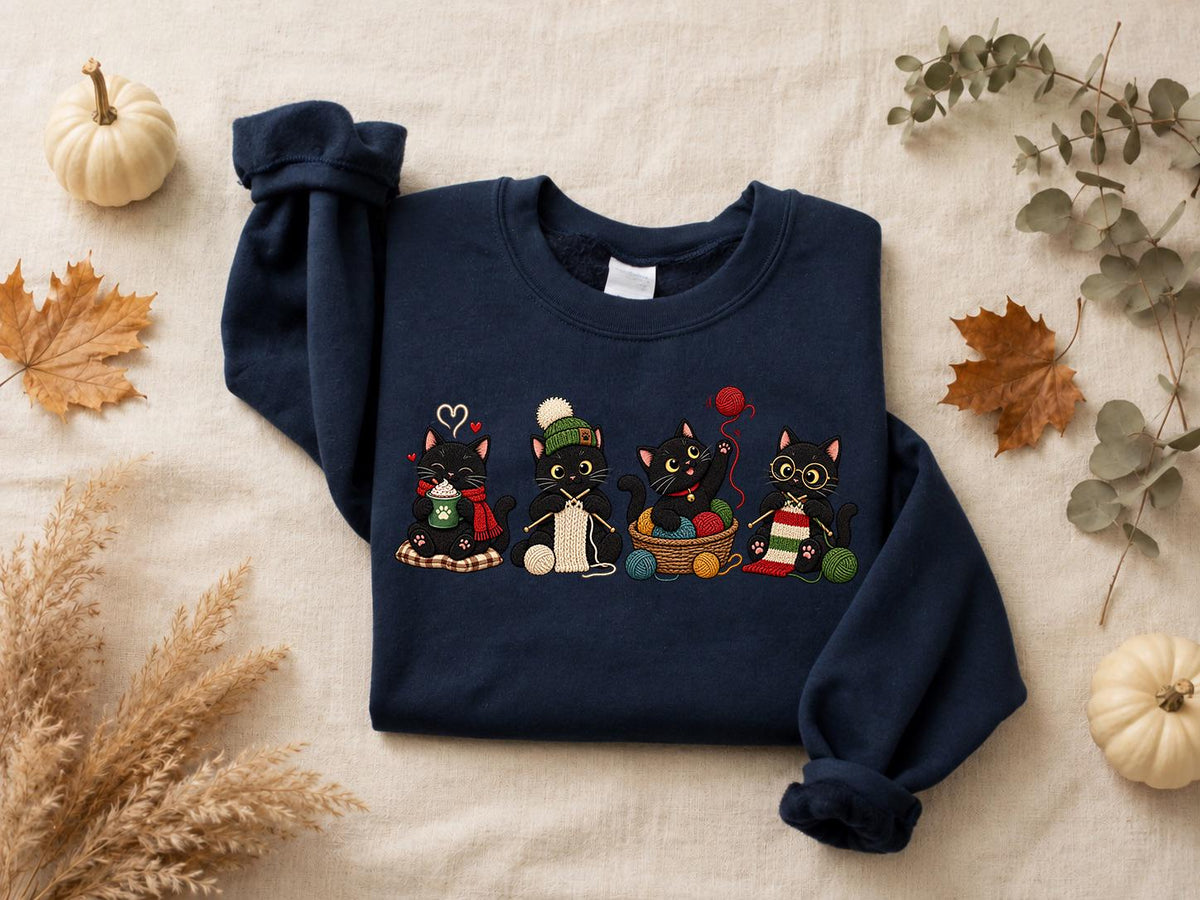 Black Cats Knitting Comfort Colors® Shirt, Yarn Lover Gift For Cat Mom