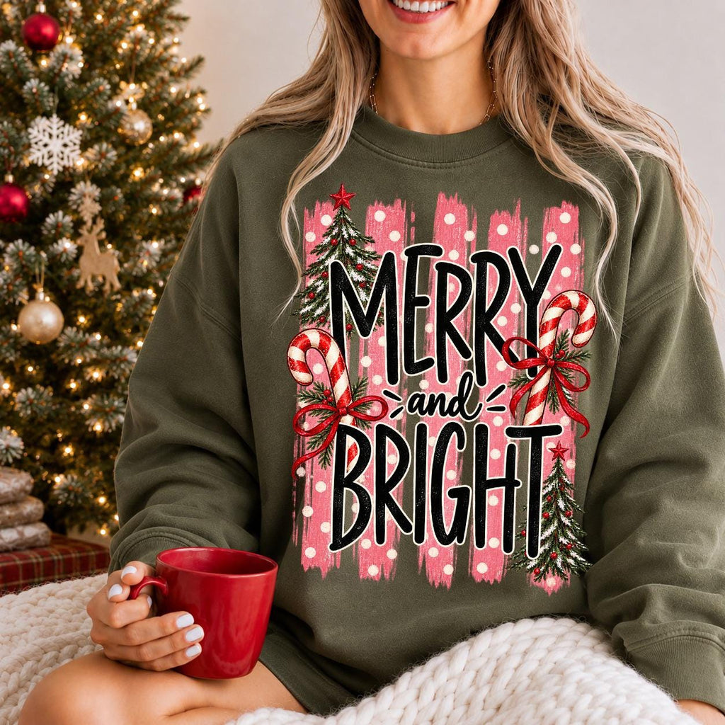 Merry And Bright, Stripes Christmas Tree Shirt, Christmas Sweatshirt