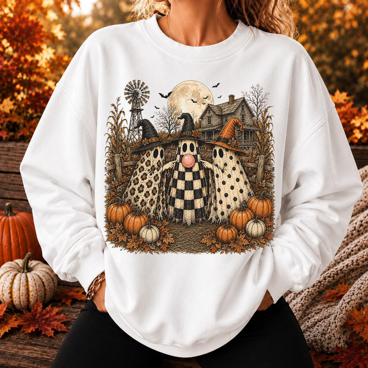 Halloween Ghost Bubble Gum, Funny Farmhouse Ghost shit, Trio Ghost shirt