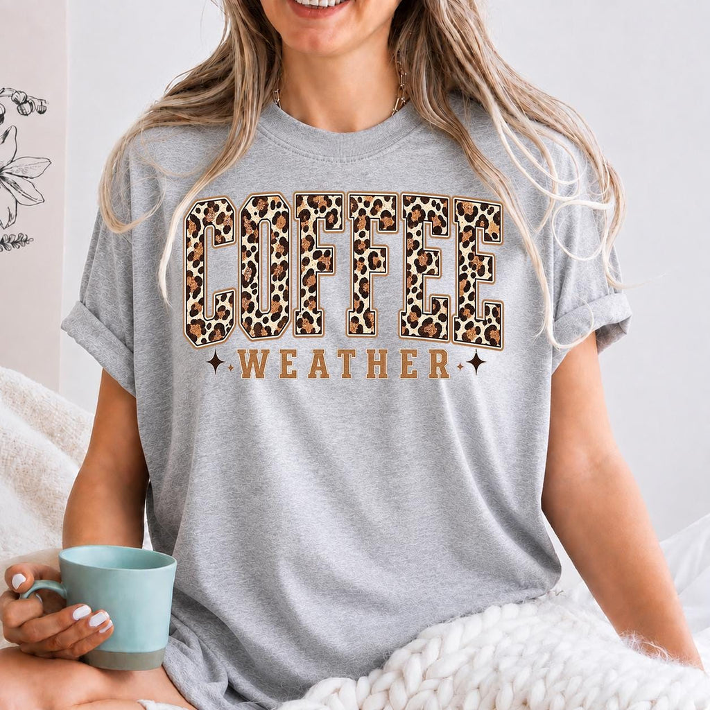 Coffee Weather Sweatshirt, Leopard Print Fall Crewneck