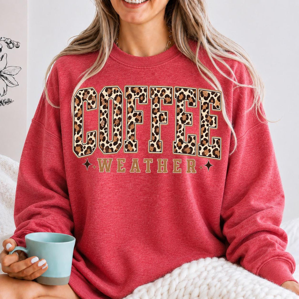Coffee Weather Sweatshirt, Leopard Print Fall Crewneck