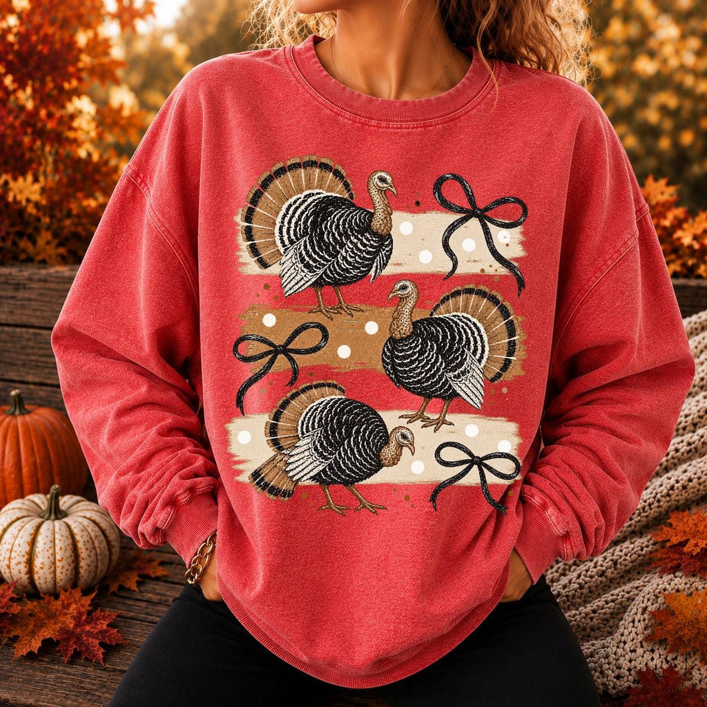 Whimsical Turkey Bow Shirt, Cute Thanksgiving Turkey Tee