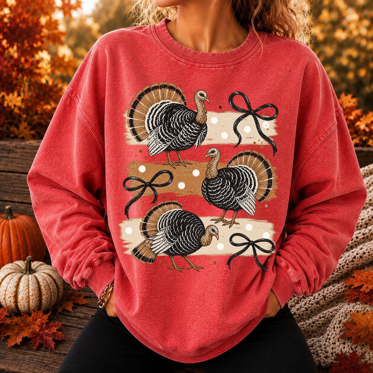 Whimsical Turkey Bow Shirt, Cute Thanksgiving Turkey Tee