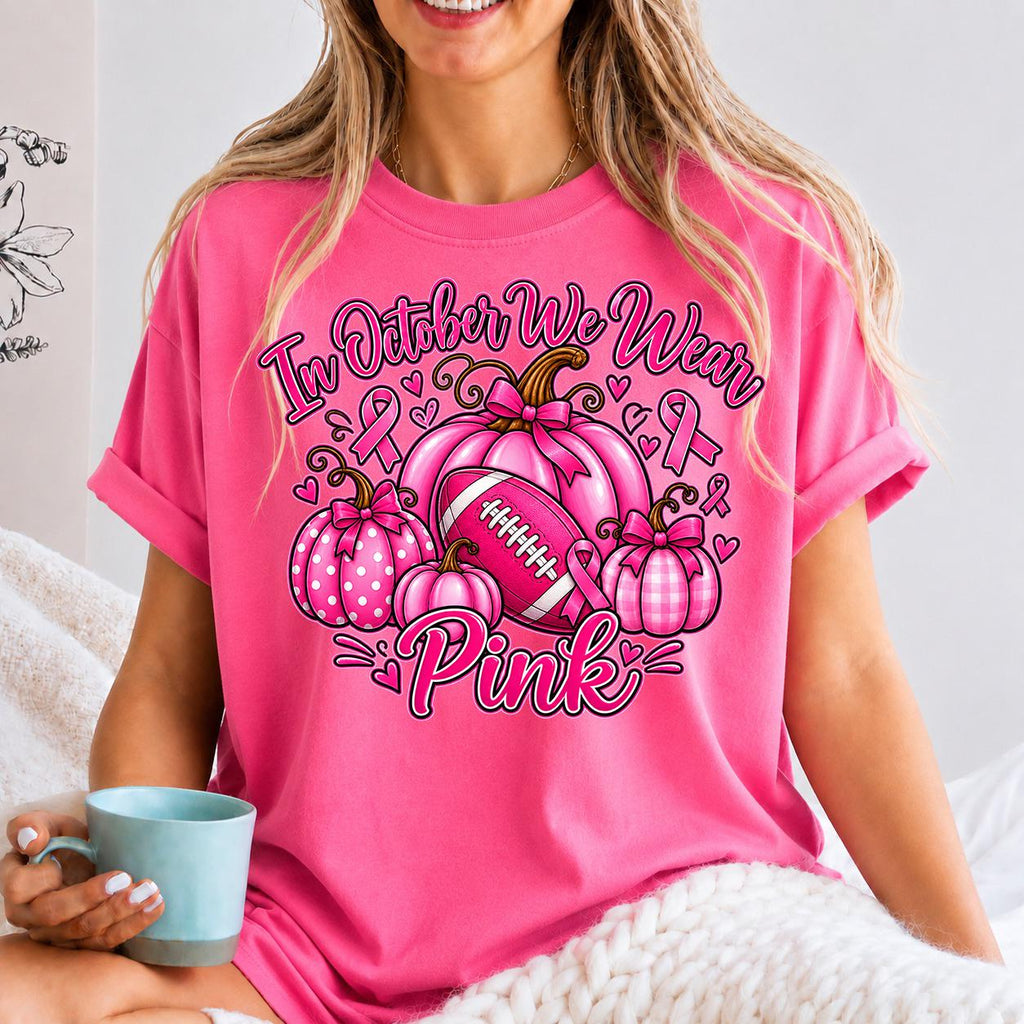 Retro Pumpkin Football Shirt, In October We Wear Pink Sweatshirt