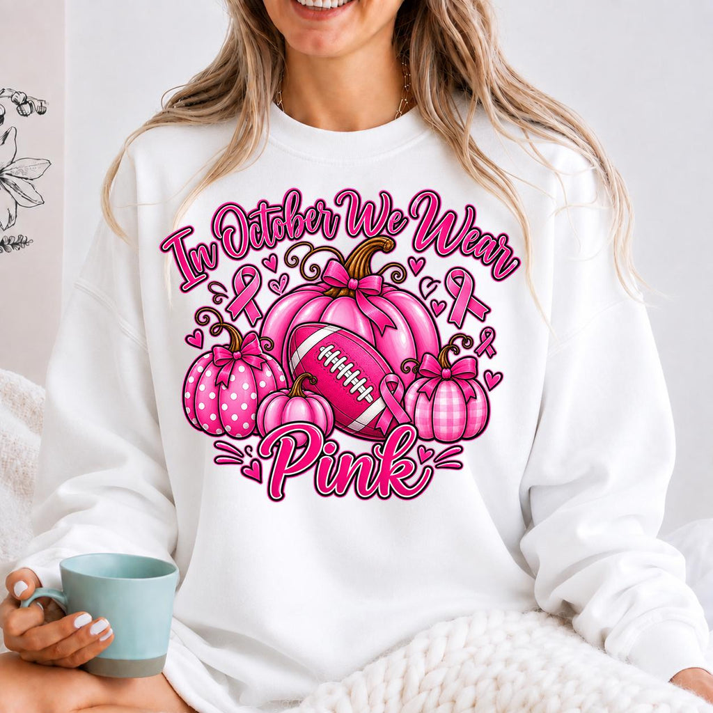 Retro Pumpkin Football Shirt, In October We Wear Pink Sweatshirt