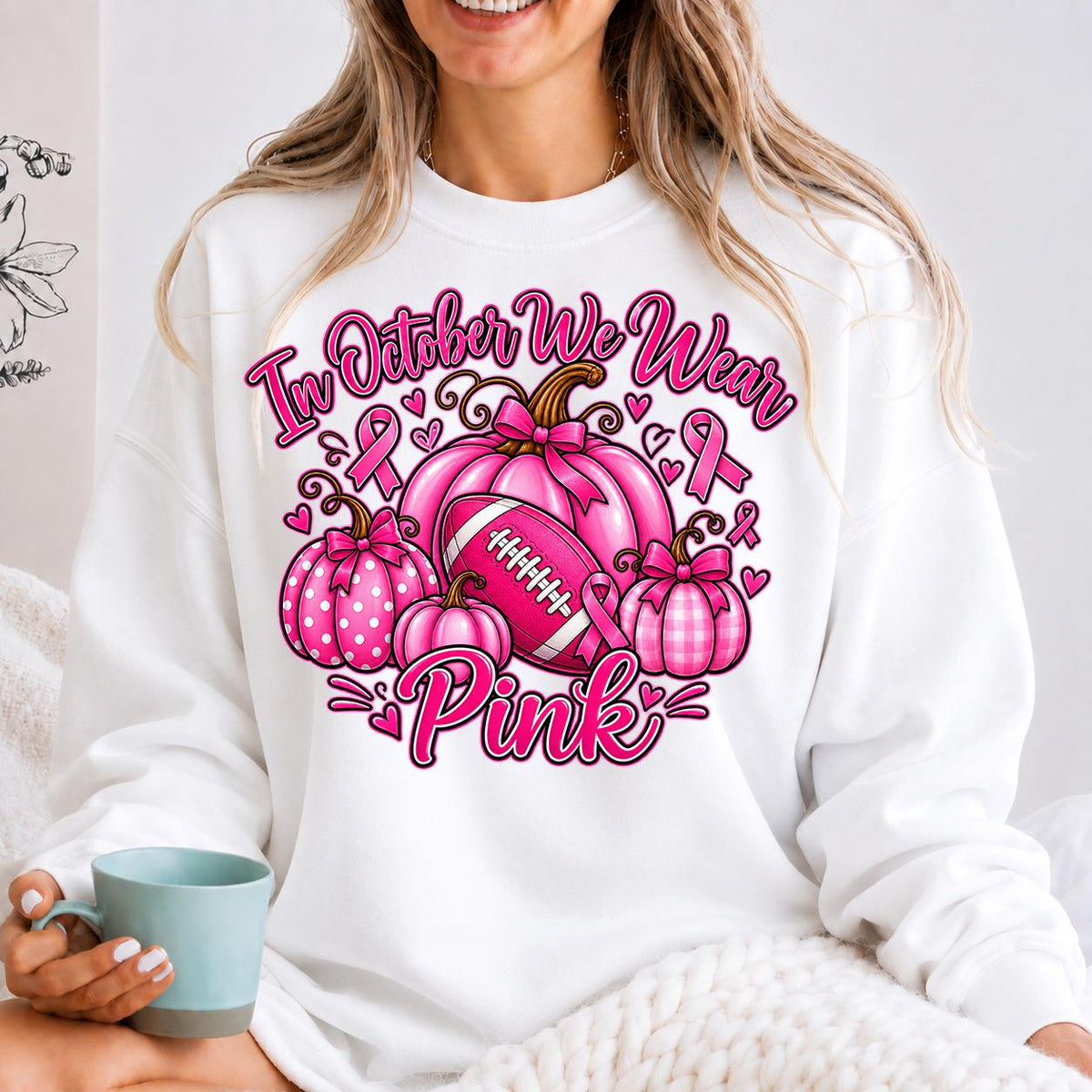 Retro Pumpkin Football Shirt, In October We Wear Pink Sweatshirt