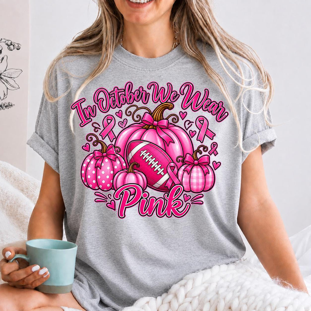 Retro Pumpkin Football Shirt, In October We Wear Pink Sweatshirt
