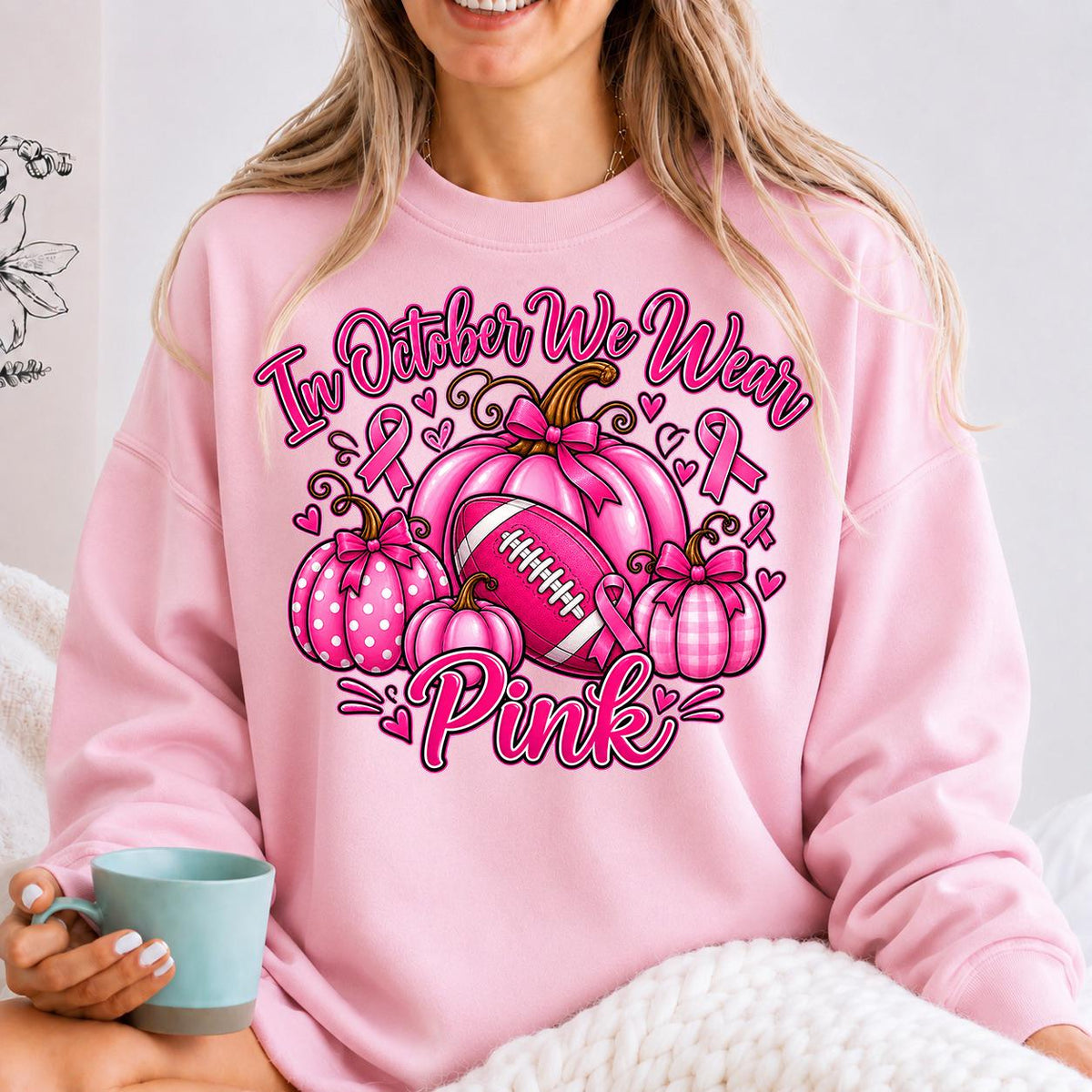 Retro Pumpkin Football Shirt, In October We Wear Pink Sweatshirt