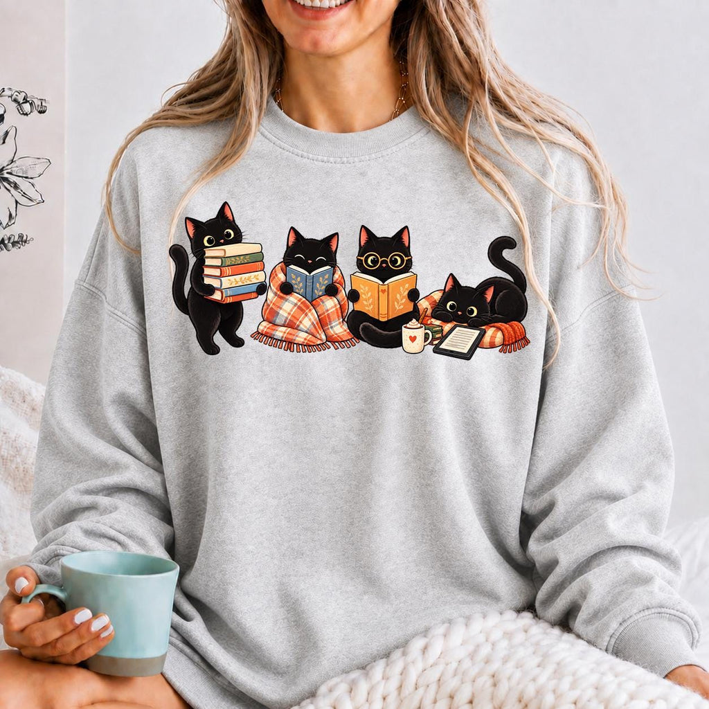 Black Cat Reading Shirt, Book Lover Cat Tee, Cozy Reader Gift For Her