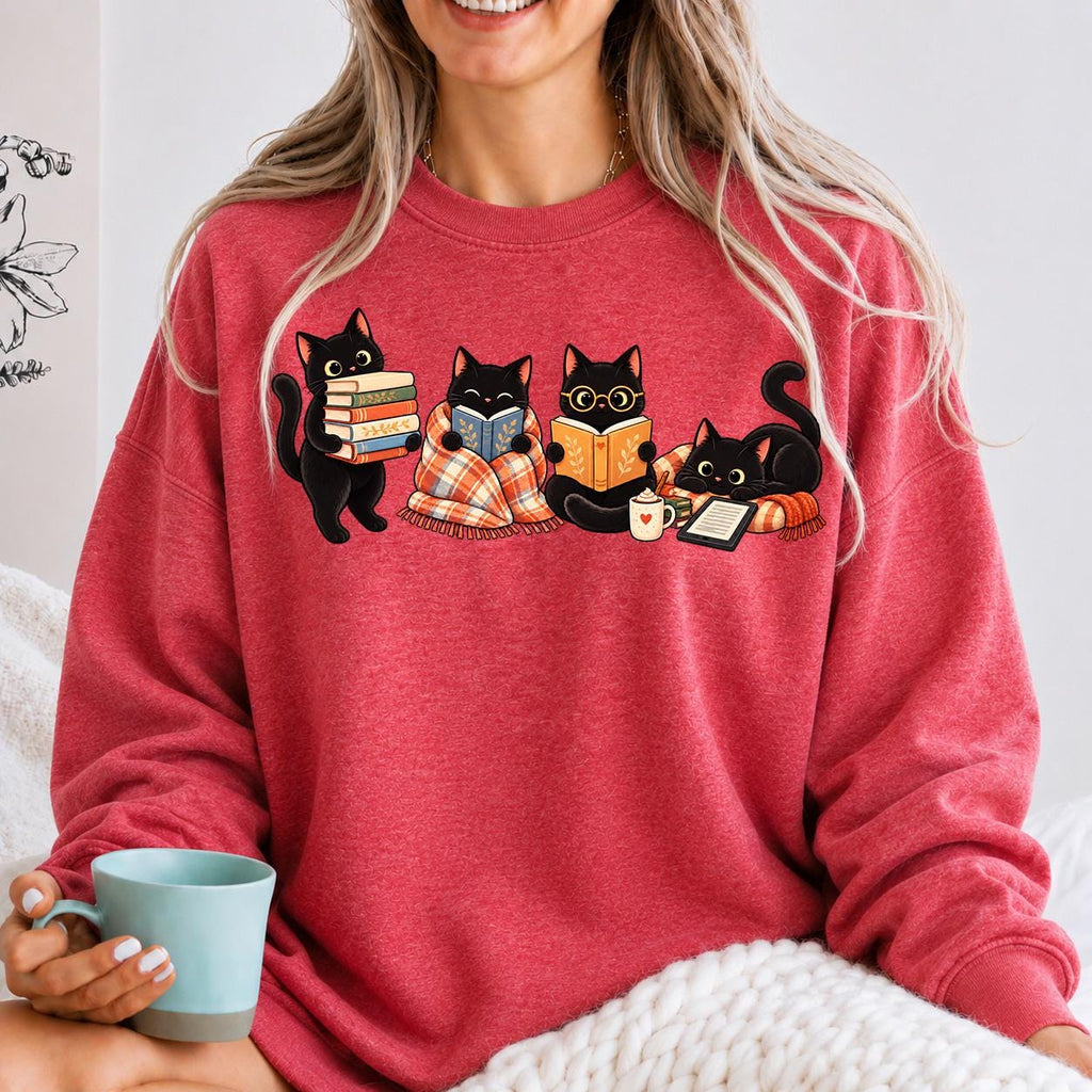 Black Cat Reading Shirt, Book Lover Cat Tee, Cozy Reader Gift For Her