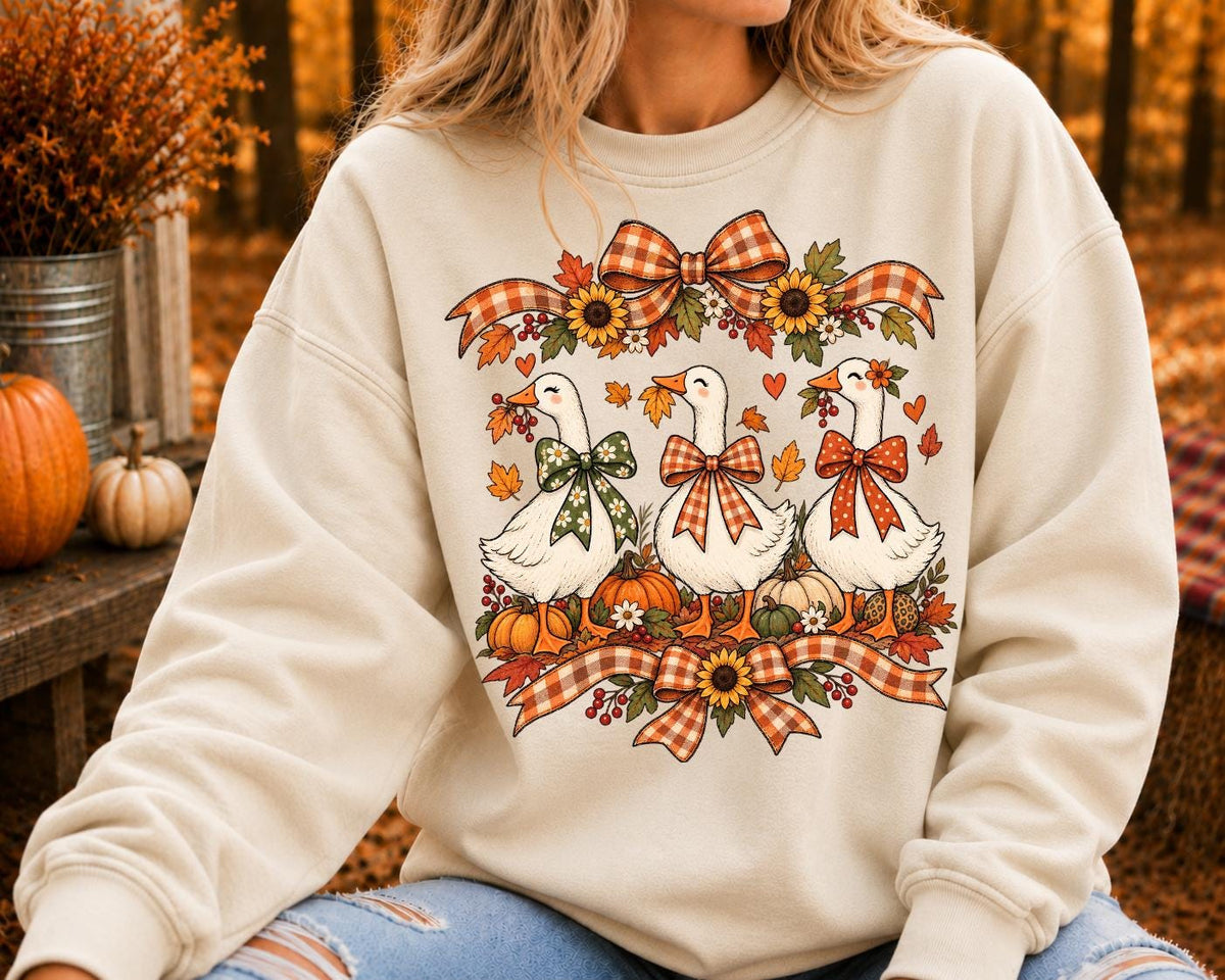 Coquette Fall Goose Shirt, Cute Pumpkin Goose Sweatshirt