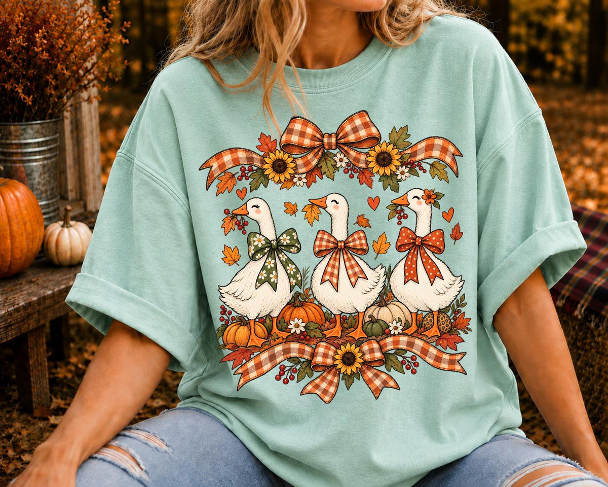 Coquette Fall Goose Shirt, Cute Pumpkin Goose Sweatshirt