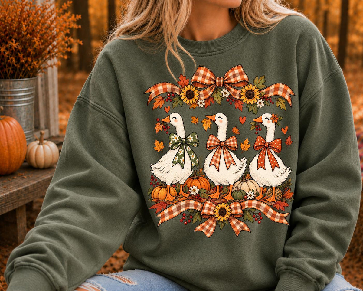 Coquette Fall Goose Shirt, Cute Pumpkin Goose Sweatshirt