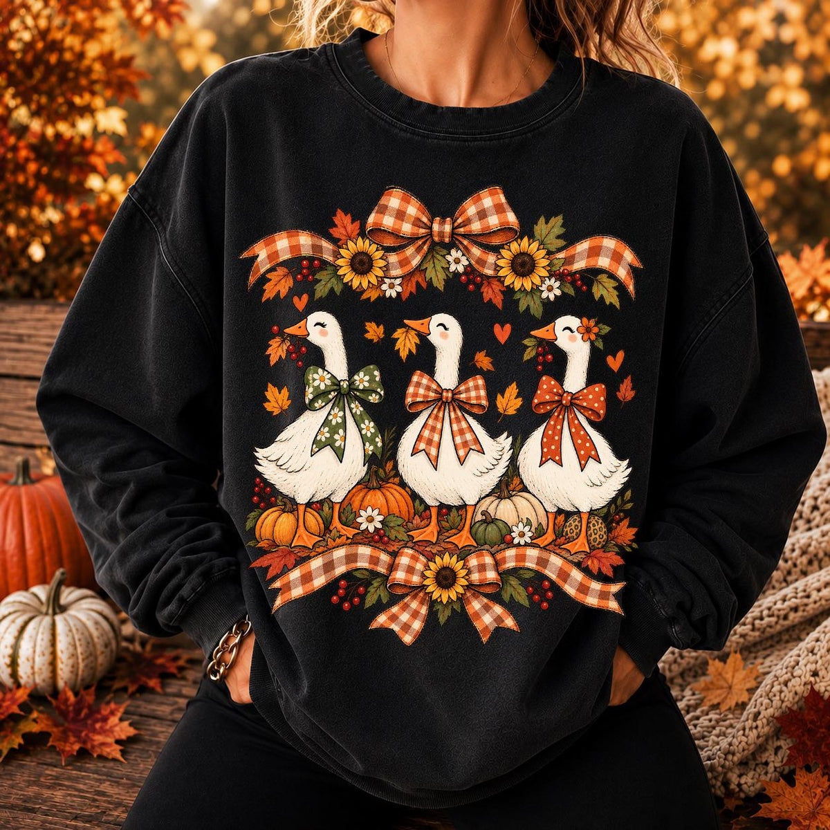 Coquette Fall Goose Shirt, Cute Pumpkin Goose Sweatshirt