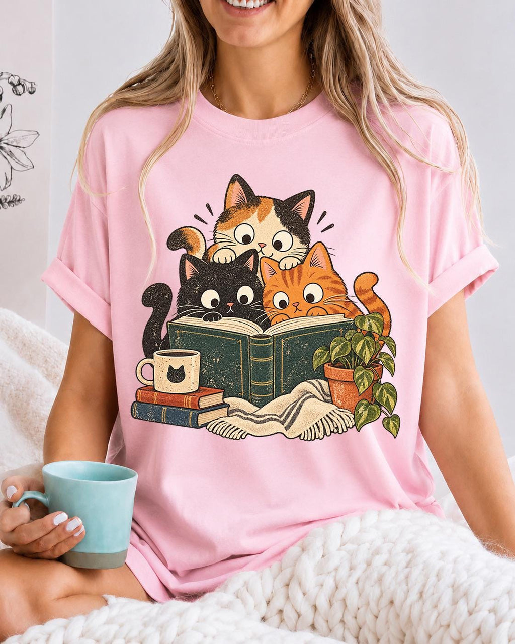 Reading Cats Shirt, Curious Reading Cats, Funny Book Lover Tee