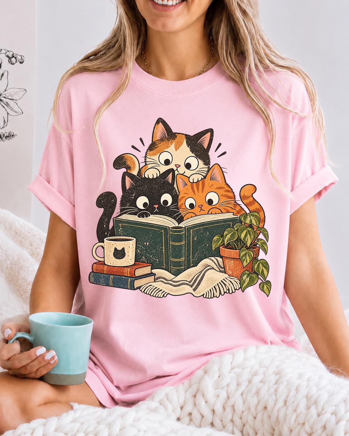 Reading Cats Shirt, Curious Reading Cats, Funny Book Lover Tee