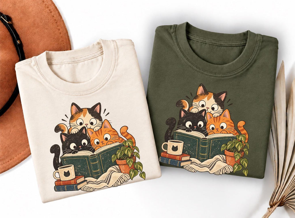 Reading Cats Shirt, Curious Reading Cats, Funny Book Lover Tee
