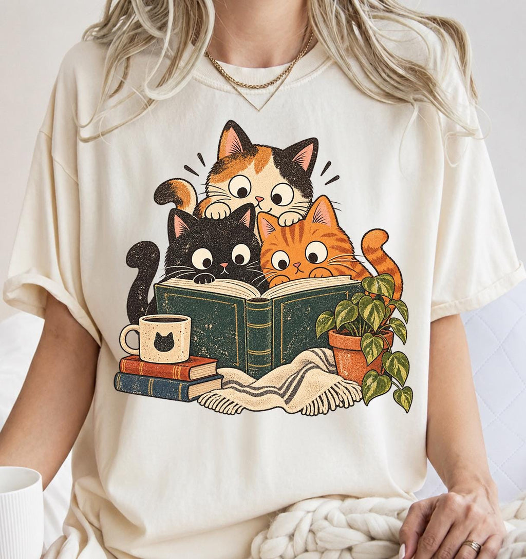 Reading Cats Shirt, Curious Reading Cats, Funny Book Lover Tee