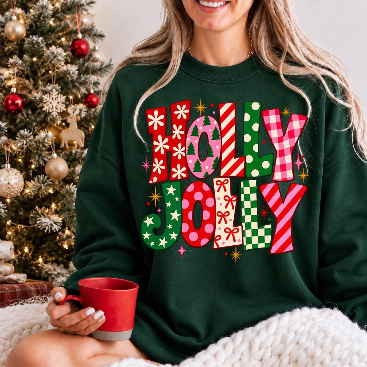 Holly Jolly Christmas Shirt, Pink Christmas Sweatshirt