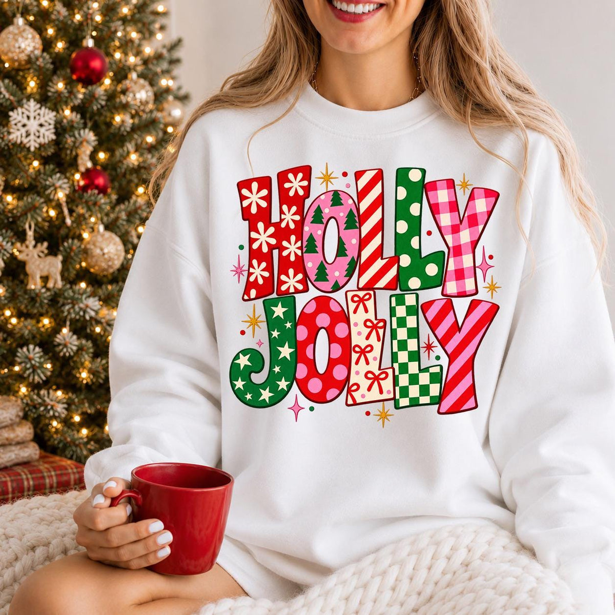 Holly Jolly Christmas Shirt, Pink Christmas Sweatshirt