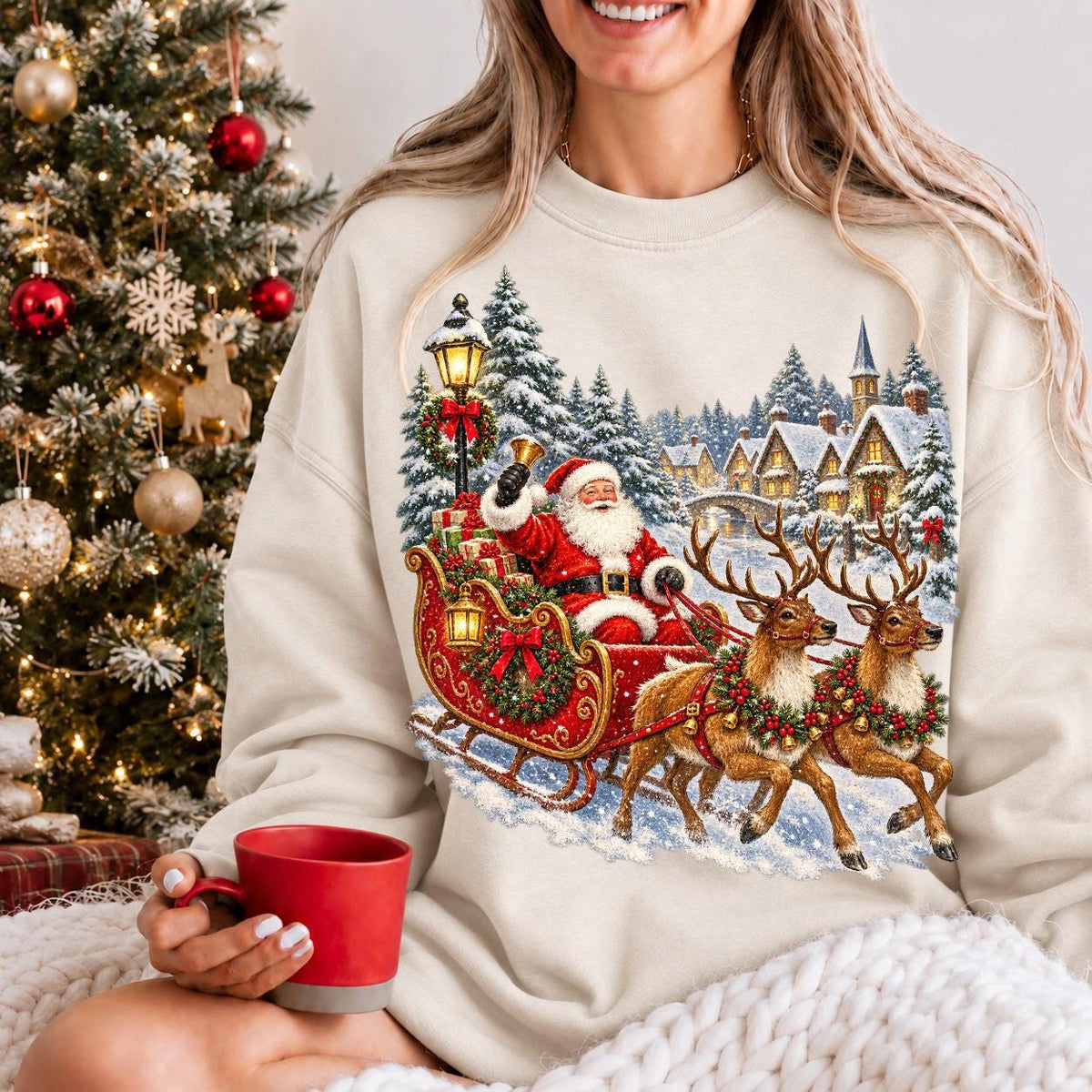 Retro Santa Sweatshirt, Vintage 90s Christmas Crewneck, Santa Sleigh Shirt