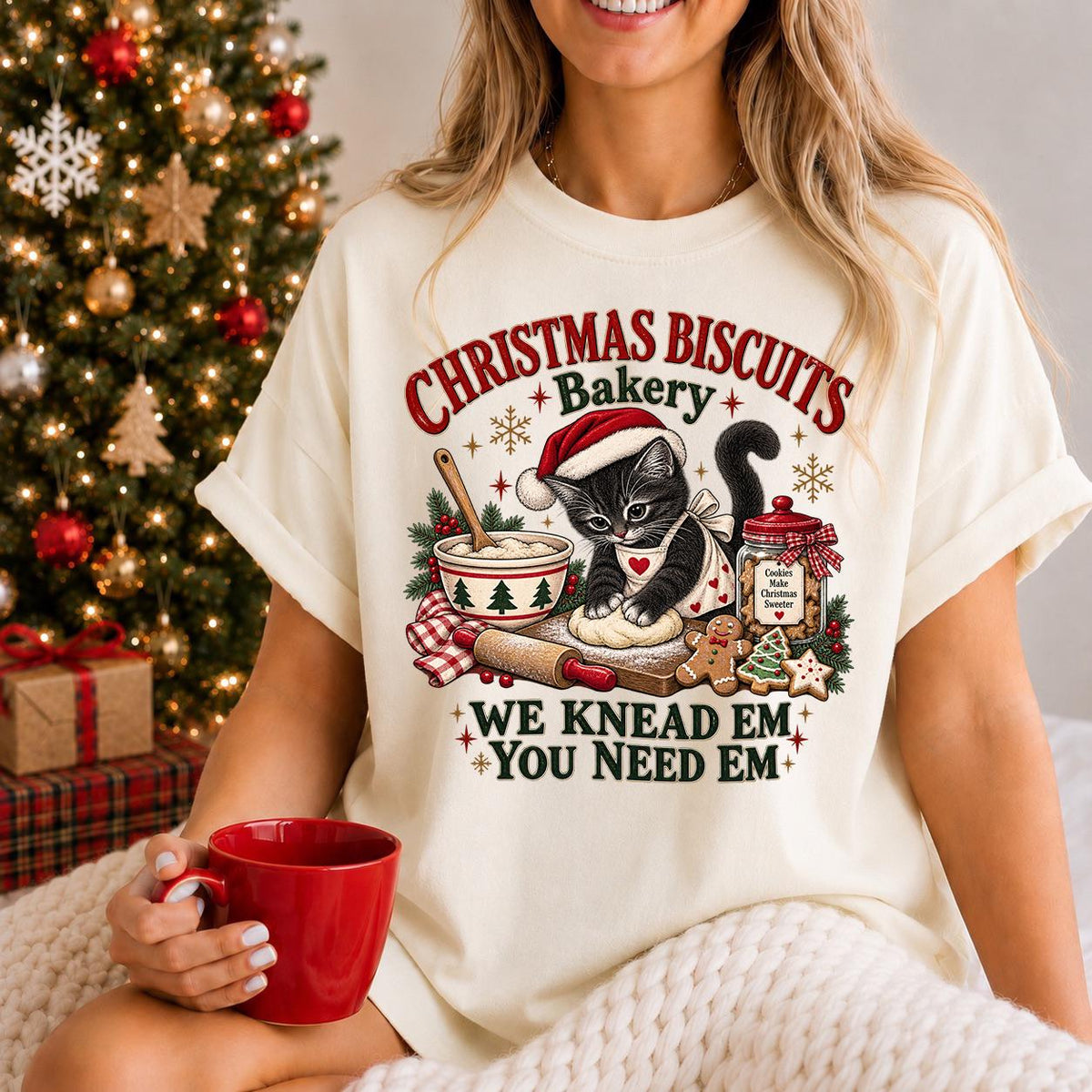 Meowy Christmas Shirt, Kitty Biscuits, Cat Christmas Sweatshirt, Baking Tee