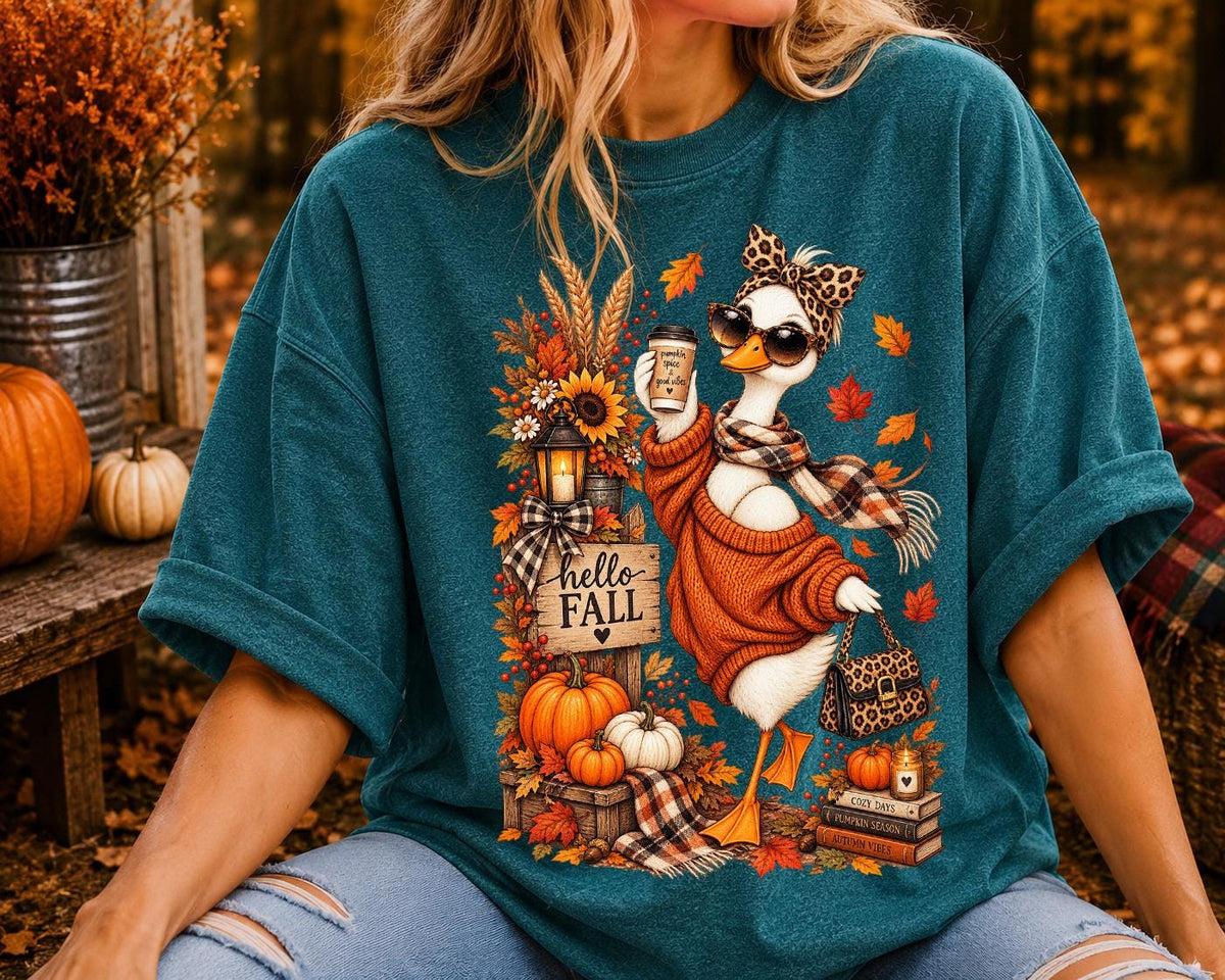 Hello Fall Goose Shirt, Glam Goose Bow, Cute Animal Autumn Shirt